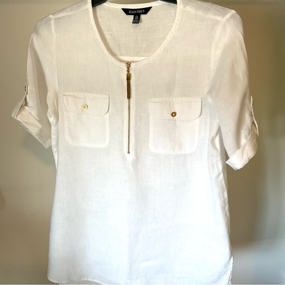 Ellen Tracy Women's White Linen Top